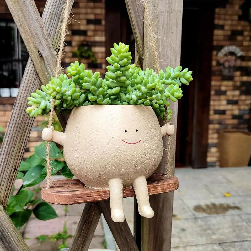 Lovely Swing Face Resin Planter Pot