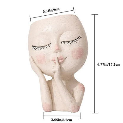 Whispering Girl Resin Flower Pot Decoration