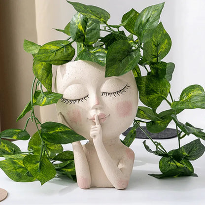 Whispering Girl Resin Flower Pot Decoration