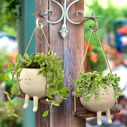 Lovely Swing Face Resin Planter Pot