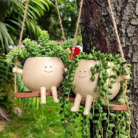 Lovely Swing Face Resin Planter Pot