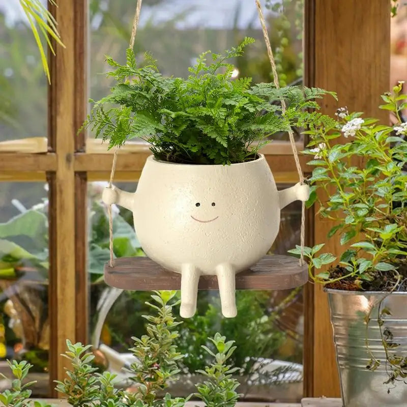 Lovely Swing Face Resin Planter Pot