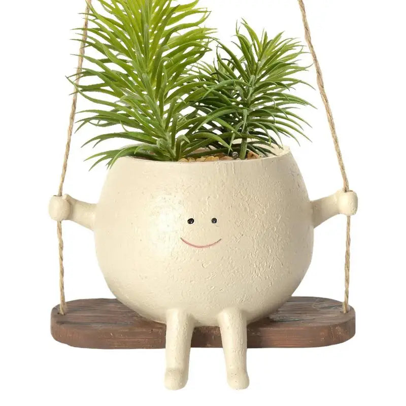 Lovely Swing Face Resin Planter Pot