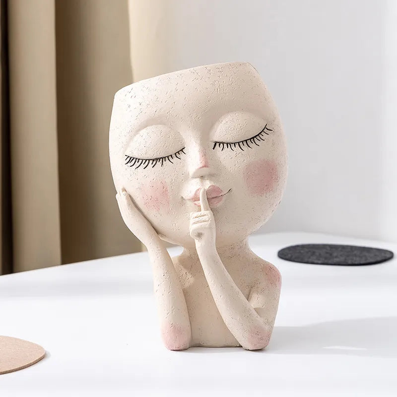 Whispering Girl Resin Flower Pot Decoration